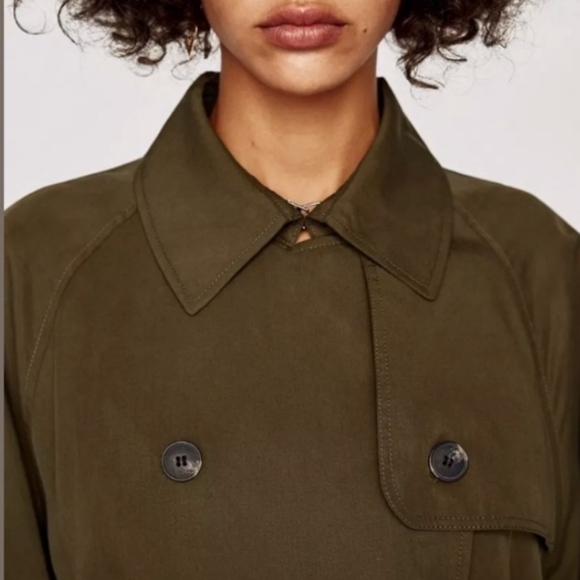 Zara Womans Outterwear oversized coat S Military Treach Olive Army Green - Picture 11 of 15